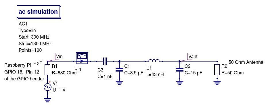 Schematic of 70cm amplifier and lowpass